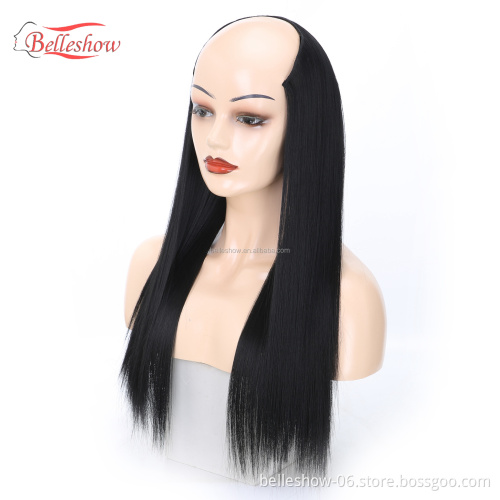 Hot sell Clips in on hair wig long straight hair  head set 360 traceless synthetic fiber  wig head U-shaped wig
